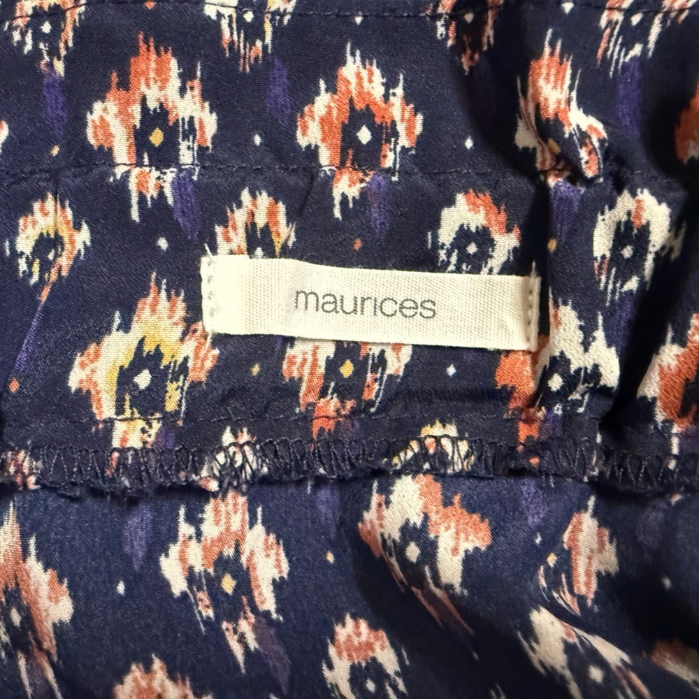 Maurices Navy Blue Floral Ikat Button-Detail A-Line Skirt - Picture 4 of 5
